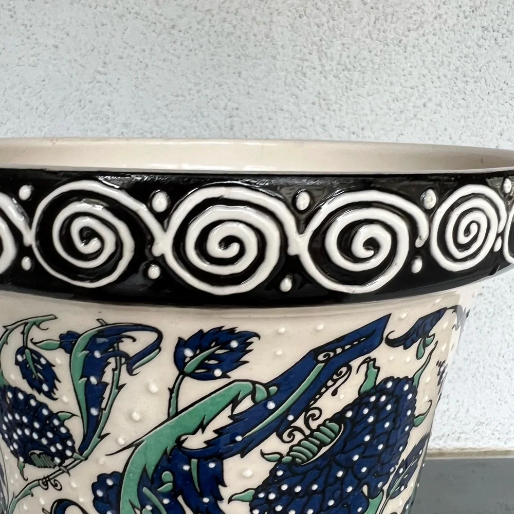 Blue & White❤️Green Floral Handprinted Vase❤️Nakkas Pottery